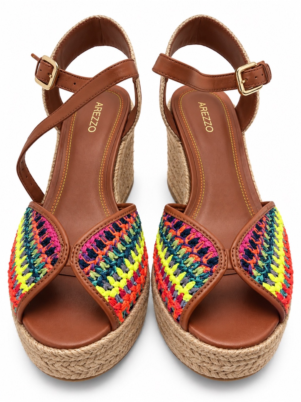 Arezzo Women's Tan Wedge Sandals with Multicolor Crochet